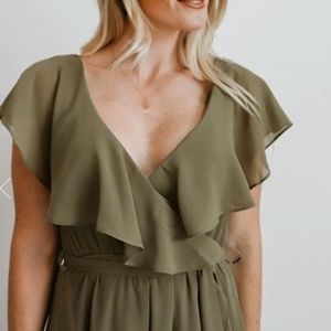 Katya Dusty Sage Ruffle Maxi Dress in M.  New w/Tags